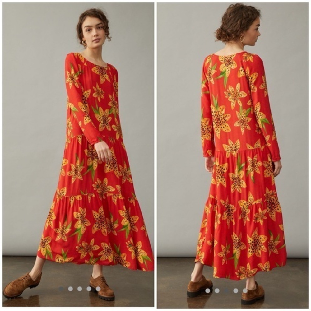 💋Rare Anthropologie Farm Rio golden lily Maxi dress. Size XS